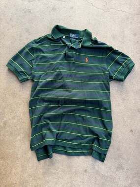 Vintage Polo Ralph Lauren Striped Pima Cotton Polo Shirt Green Blue Yellow